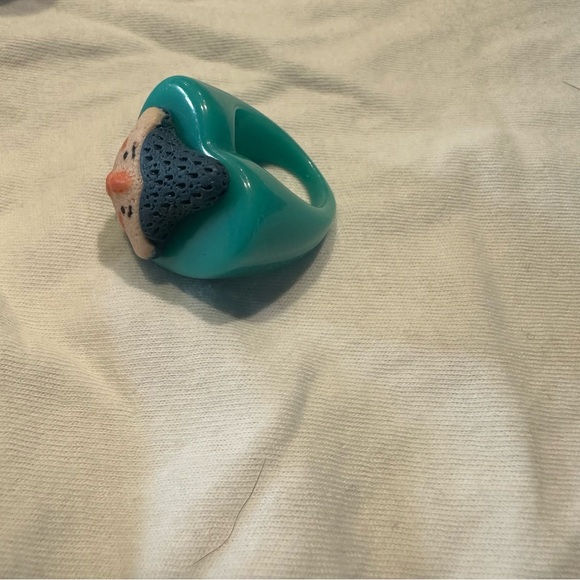 Teal Acrylic Heart Shaped Face Statement Ring Size 6 - Picture 3 of 4